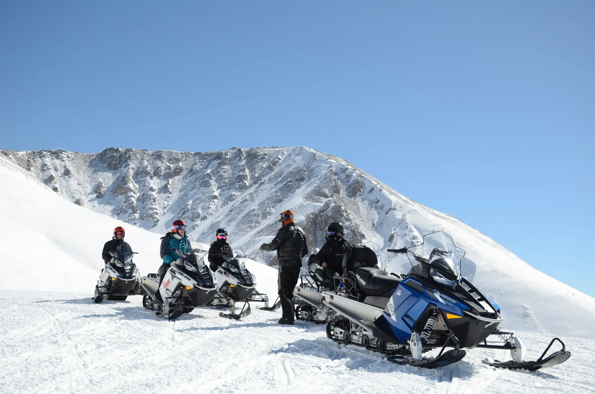 Group snowmobile lesson on guided tour near Breckenridge Colorado
