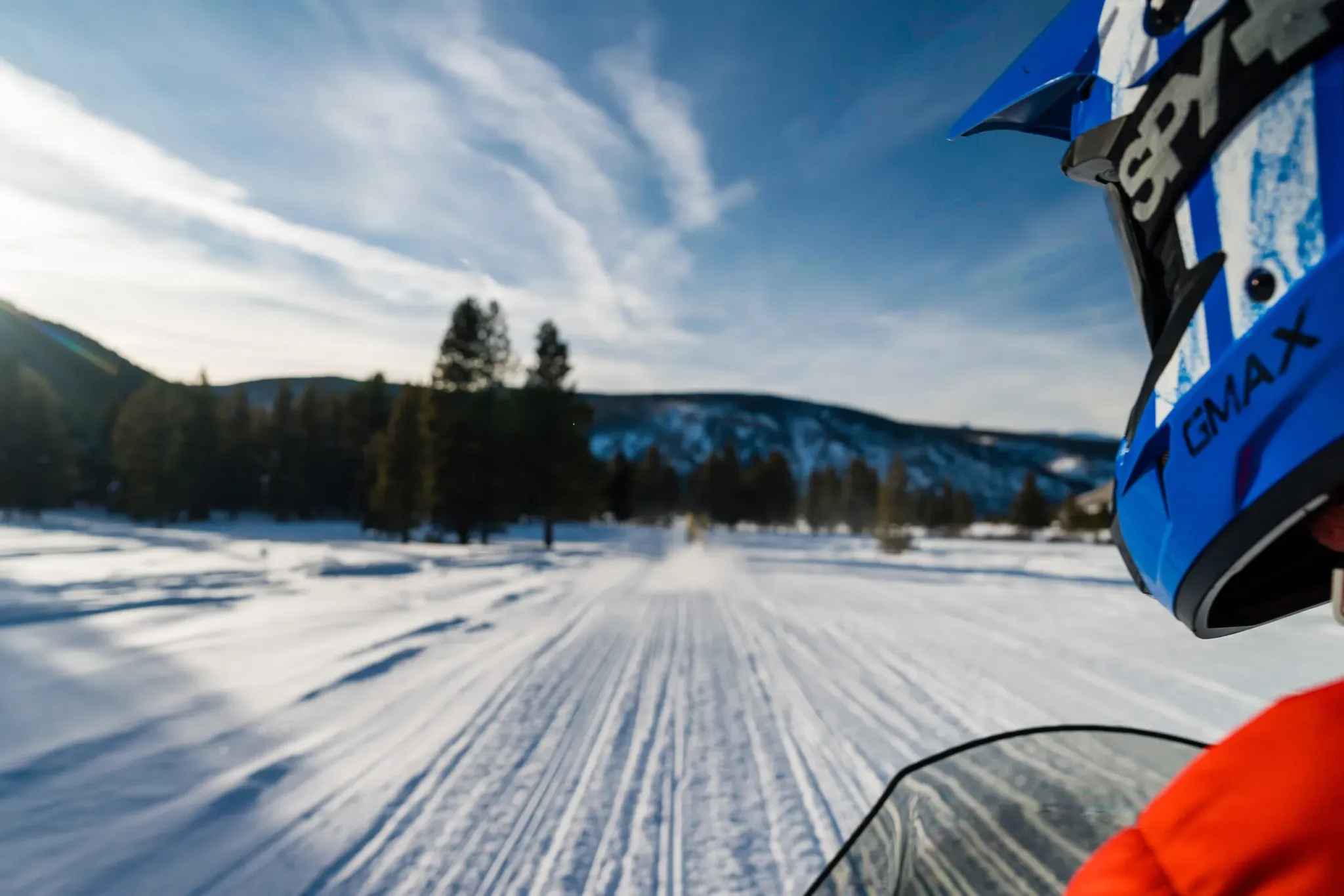 Rider on a High Adventure guided snowmobile tour near Breckenridge, Colorado.